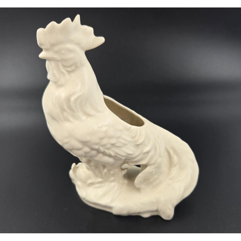 Czech Erphila Art Deco Rooster Vase Planter Off White Glaze - Vintage Figurine